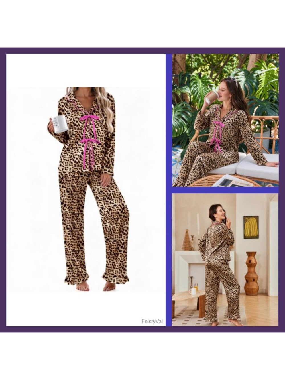Satin Silk Pajama Set Notched Collar Tie Front Sleepwear Lounge PJs
